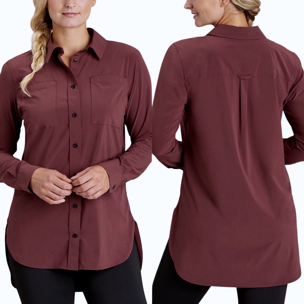 Duluth‎ Womens Flexcellence Button Up Shirt XS Burgundy Fig Outdoor Stretch